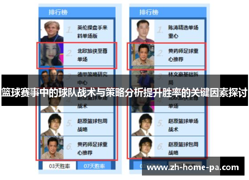 篮球赛事中的球队战术与策略分析提升胜率的关键因素探讨